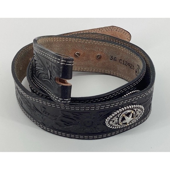 Justin Belt Mens Size 36 Top Grain Leather Western Tooled Concho Made USA C12423 - Picture 1 of 11